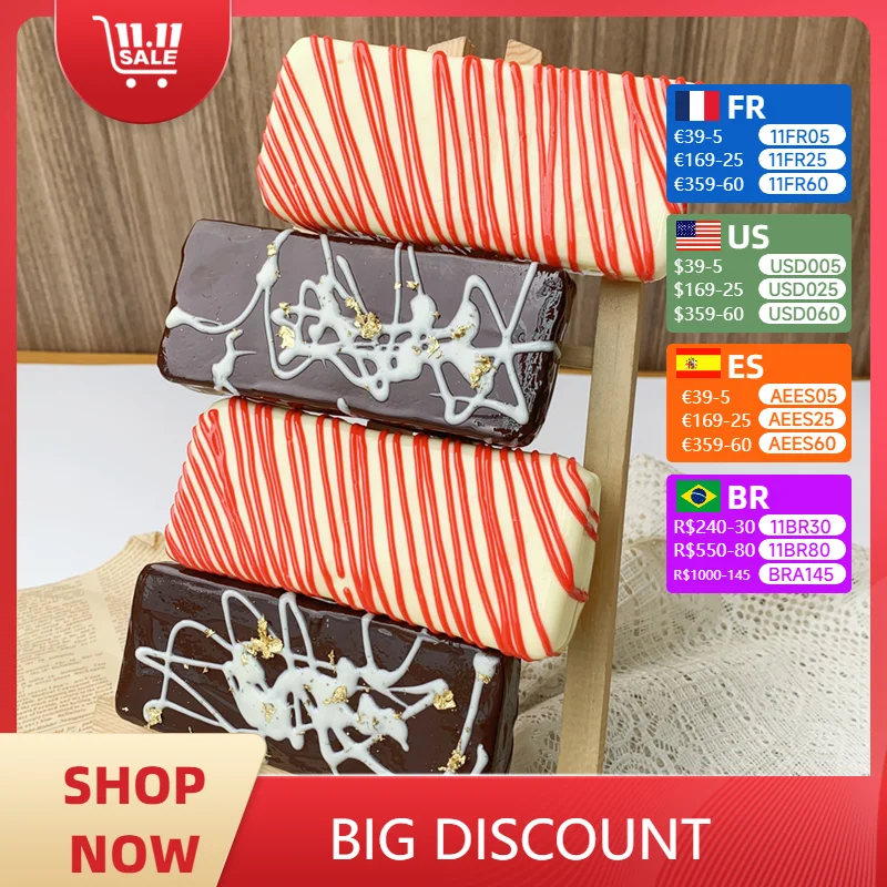 5.1IN Small Rectangular Cheesecake 3D Model Vanilla Chocolate Sauce Noodles Shape Red Collision High-end Feel Gold Foil Decora