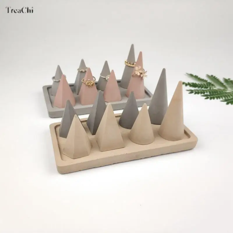 Simple Cement Cone Ring Holder Display Rack Jewelry Showcase Accessories Rings Display Panel Props Earring Tray