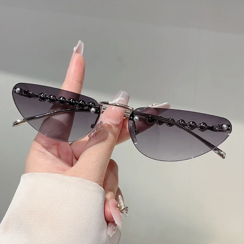 GM LUMIAS Randlose Dreieck Sonnenbrille mit Perlen Frauen Neue Mode Vintage Casual Sonnenbrille Trendy Marke Design Dekor Shades – Detail 8