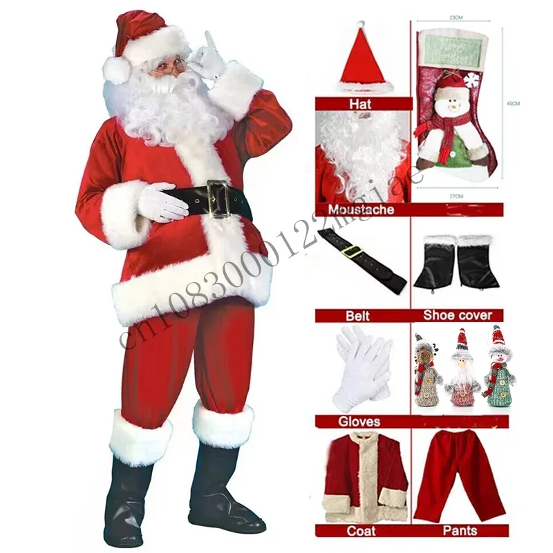 Red Deluxe Velvet Fancy Full Set Man Children'S Family Costume Xmas Santa Claus New Year Party Suit Adult Chri CMM221