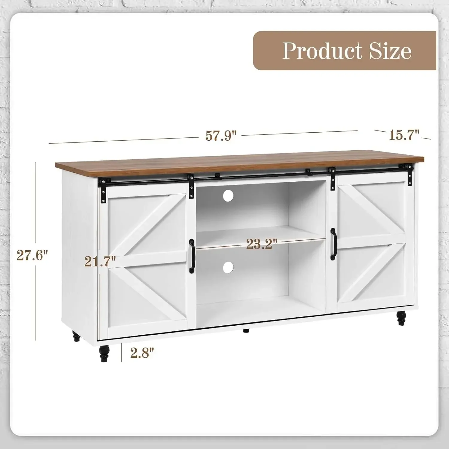 Armário buffet de 58 '' com porta deslizante de celeiro, mesa de bar de centro branca com pés de cabaça de madeira, mesa buffet para sala de jantar