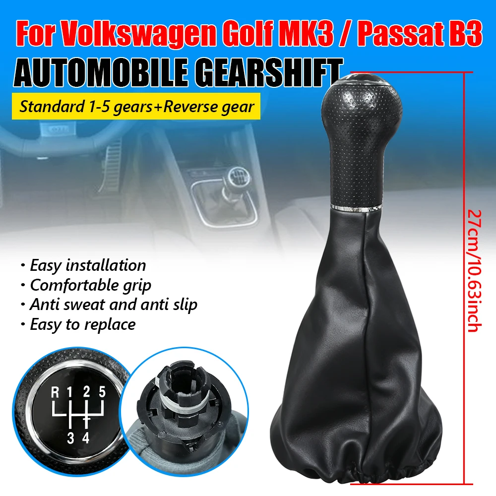 Pomo de palanca de cambios manual de 5 velocidades y funda protectora para VW Golf MK3 Passat B3 B4 Jetta 3, cubierta de palanca de cambios negra antideslizante.