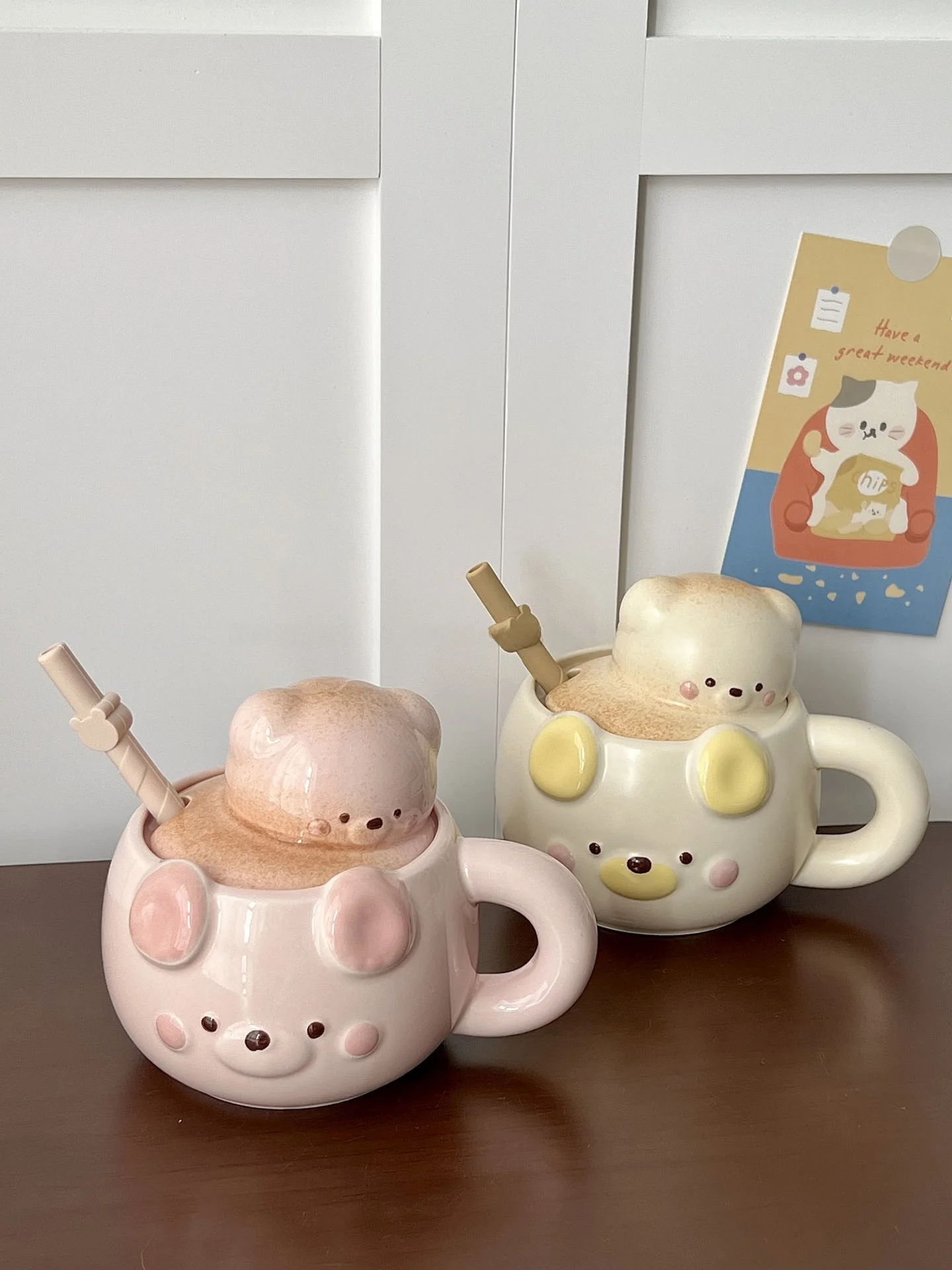 

Cerc Bear Mugs with Sts Cute Korean Sle Sugar Miss Water Drinking Cups Birthday Gift Office Use Heat Retention Single...