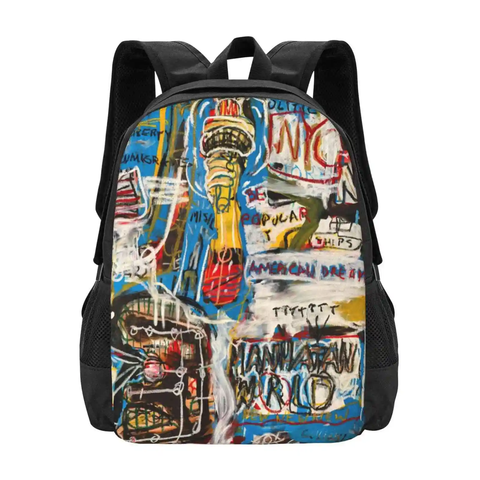 Manhattan World New Arrivals Unisex Bags Student Bag Backpack Nyc Manhattan Abstract Jean Michel Pop Art Warhol United States