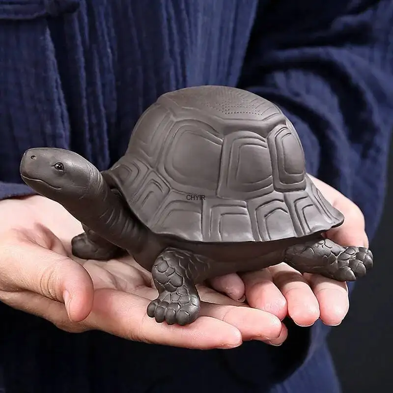 Colador de té con sombrero de arcilla púrpura, filtro para fugas de té, filtro de té, bonito adorno para mascotas de té de tortuga de longevidad, juego de té de cerámica