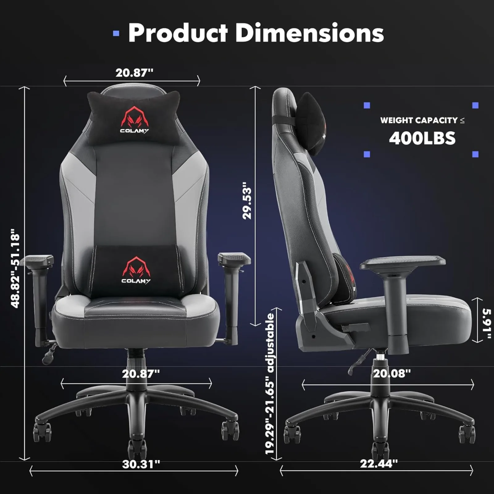 US Big and Tall Gaming Chair 400lbs-Computer Gamer Chair, Ergonomic Executive Office Chair, High Back PC Chair with Wide Seat