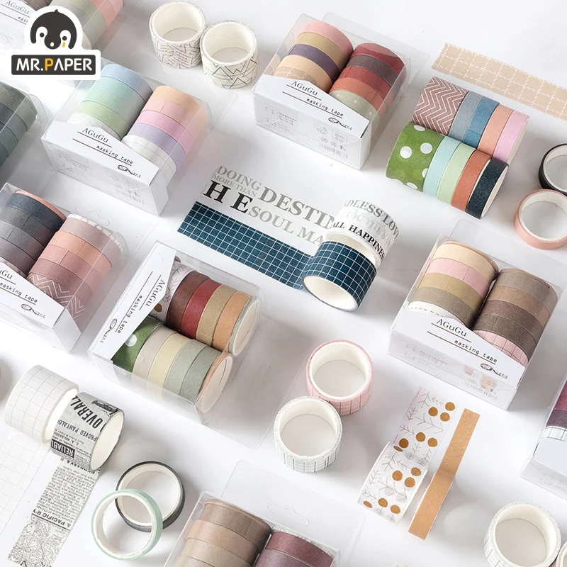 Mr. Paper-cintas Washi de colores del arcoíris, 10 diseños, DIY, decorativas, creativas, japonesas, Kawaii