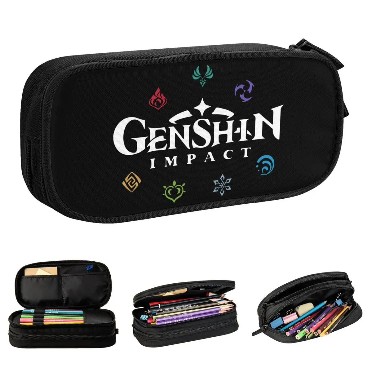 Genshin Impact Game Elements Colours Pencil Case Classic Pen Bags Student Big Capacity School Supplies Gift Pencilcases