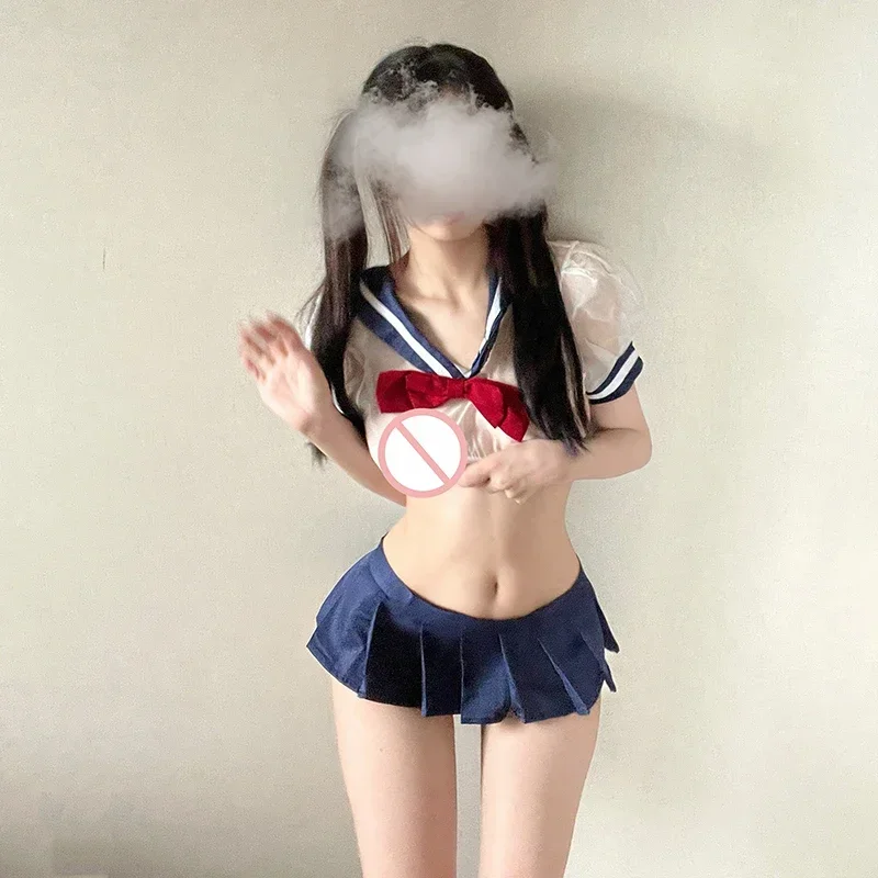 女子高生のためのセクシーなランジェリー,アニメのコスプレ,学生服,プリーツスカート付きの透明なシャツ,エキゾチックなナイトクラブパーティー,jk