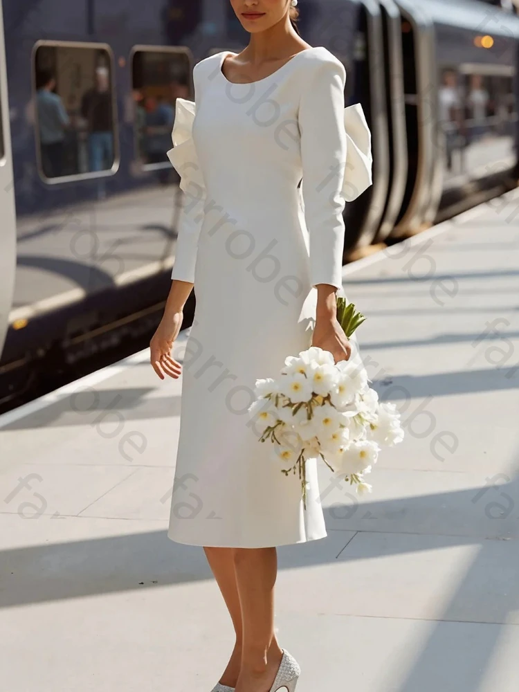 Elegant Bodycon Round Neck Long Sleeve Midi Wedding Dresses Sexy Bridal Dress Exquisite High Quality Prom Party Gowns Customized