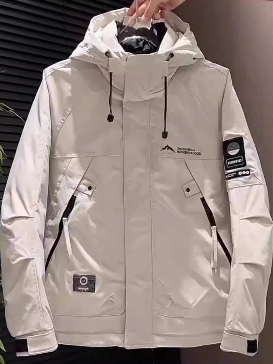 

Casual Hooded Jaet Men's Faionable Loose Multi-ket Warm Outerwear Youthful Workwear Sle Long Sve Zipper Closure