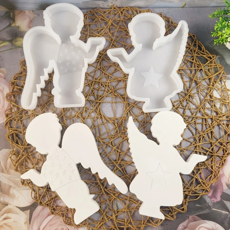 DIY A Pair of Angel Support Plugins Silicone Mold Gypsum Candle Base Desktop Decoration Ornament Epoxy Resin Mold Crafts Storage