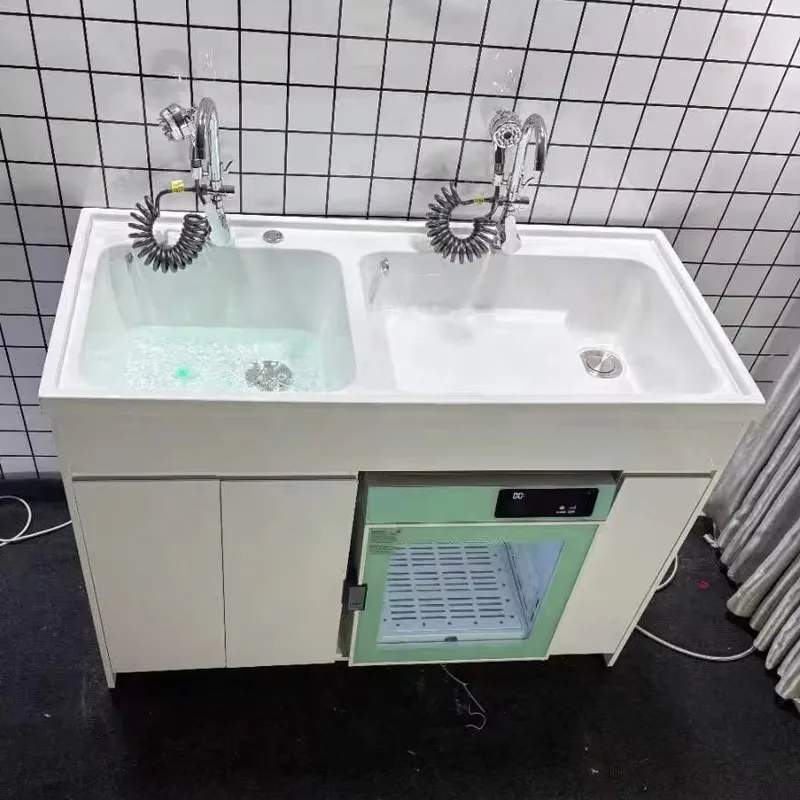 White Color Dog and Cat Shower Bath Tub with Massage Drying Cabinet Ozone Ultraviolet Sterilization Pet Grooming Tubs