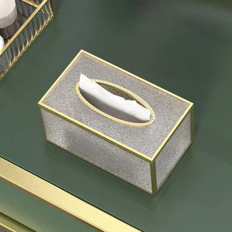 1pc Glass Tissue Box Ornament Bedroom Desktop Tissue Box Living Room, Bathroom, Dining Room Desktop Paper Box Home Decor