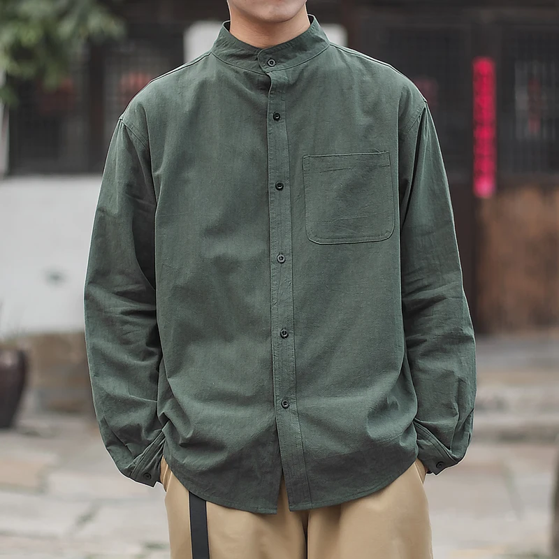 

Loose Fit Long Sve Linen Cotton irt Men's Spring Faion plus Size Casual Pure Color Korean Sle Outerwear Jaet