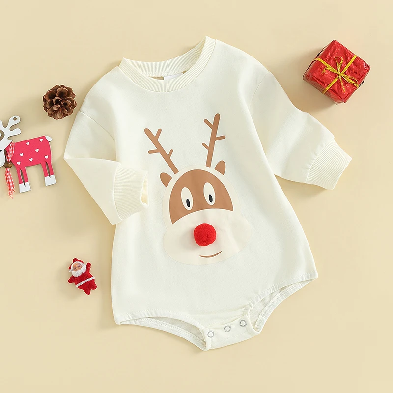 Christmas Baby Boy Girl Clothes Merry Christmas Sweatshirt Romper Oversized Long Sleeve Bodysuit Santa Baby Outfit