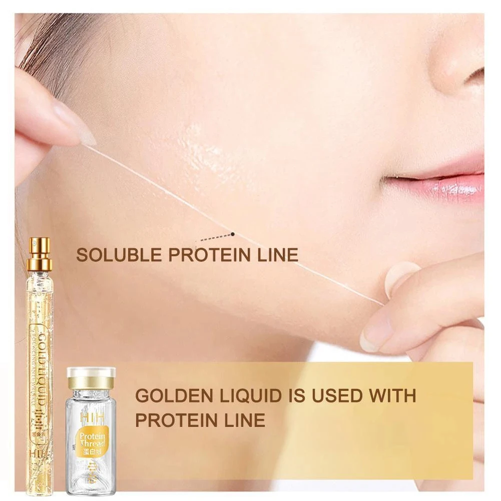 Serum Wajah Kolagen Aktif 24K, Benang Protein Serum Anti Penuaan, Perawatan Kulit Asam Hialuronat untuk Melembabkan Mengencangkan Wajah