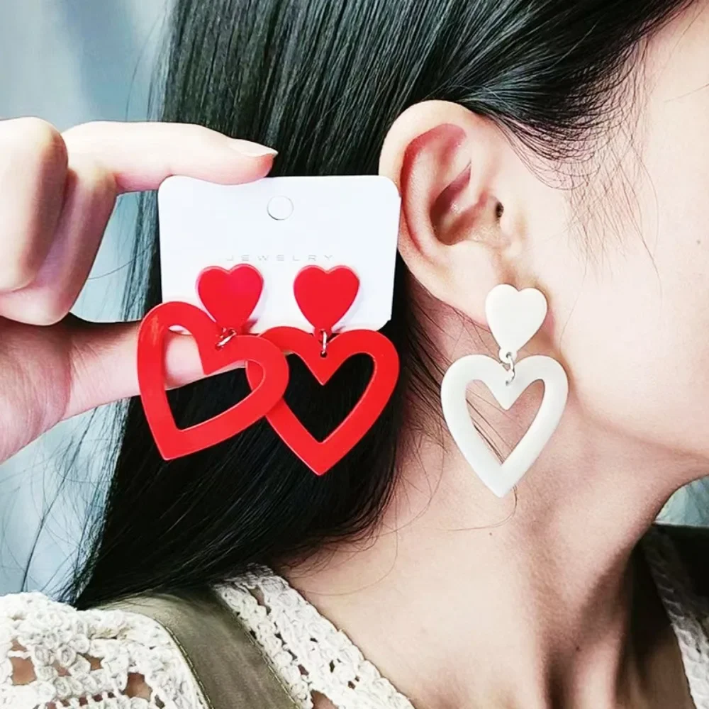 Mode Große Acryl Herz Tropfen Ohrringe für Frauen Mädchen Geometrische Liebe Baumeln Ohrring Schmuck Party Geschenke