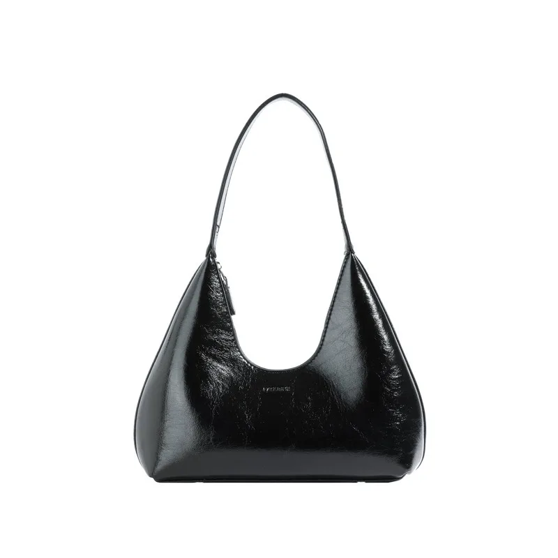 High-grade Bag Female Underarm Classic Hobo Bag Leather Commuter Bag Shoulder Wax Leather Jiaozi Bag Female.