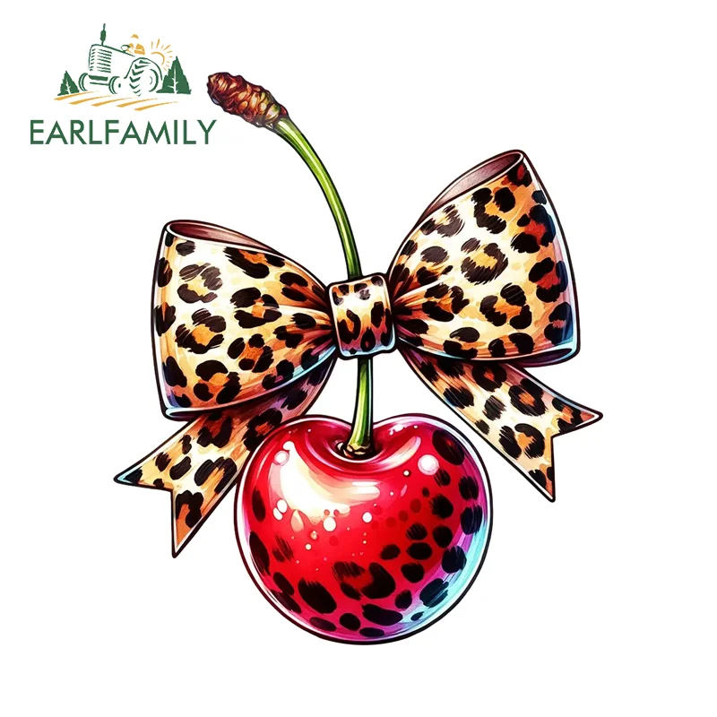 EARLFAMILY Leopard Print Bow Cartoon Car Sticker Funny Cherry Waterproof Vinyl Decals Occlusion Scratch Car Door Protector