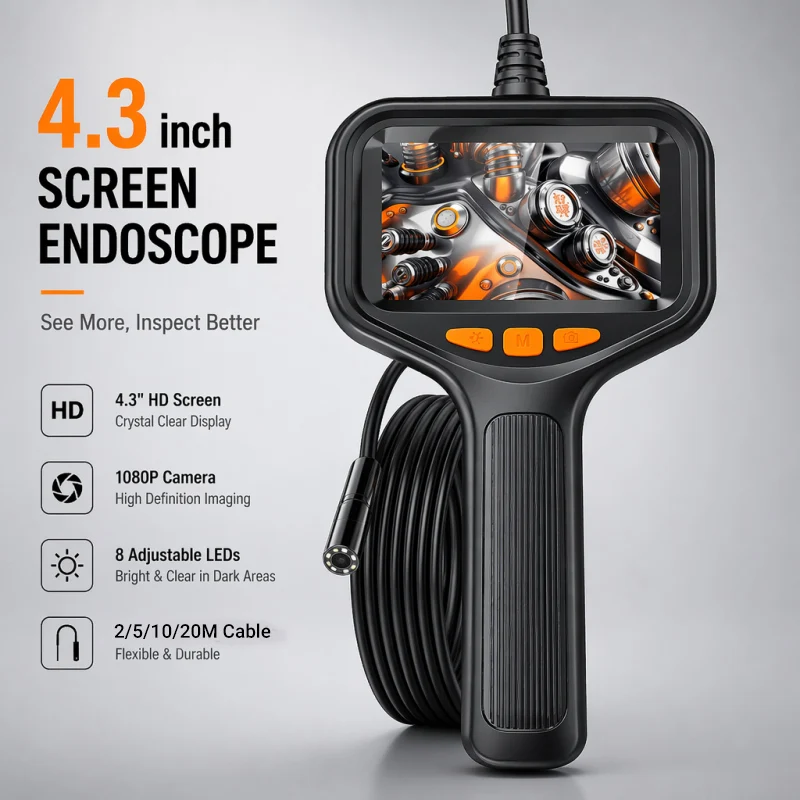 Single Dual Lens 1080P HD Industrial Endoscope 4.3 Inch LCD Borescope Camera Inspection Camera for Auto Engine Pipe Wall Repair