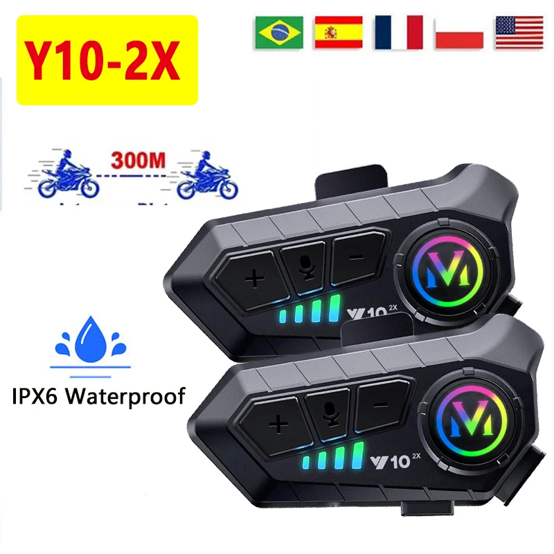 

Y10-2X Мотоциклетный шлем Bluetooth-гарнитура Домофон Интеллектуальное шумоподавление IPX6 Водонепроницаемость Большие батареи 48 часов