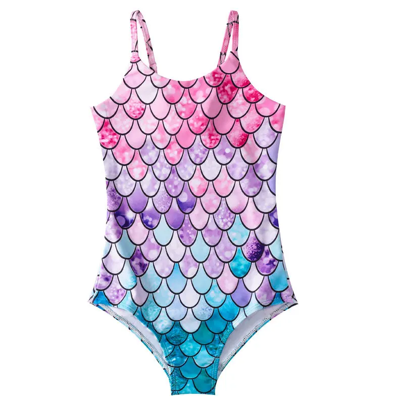 Traje de baño de sirena para niña, bañador de una pieza con tirantes, novedad de verano