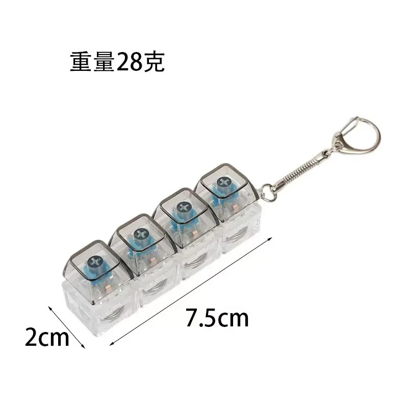 4Keys Transparent LED Mechanical Keyboard Keychain Finger Button Anti Stress Keycap for Office Home Adults Kid Decompression