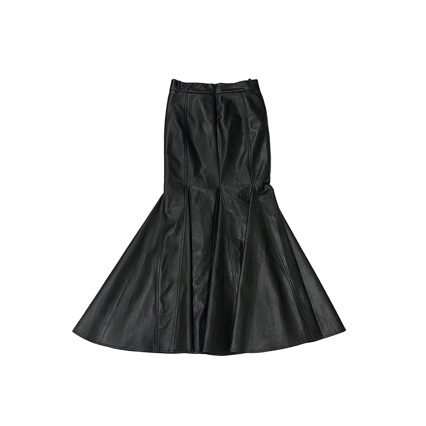 Nerazzurri Black High Waist Slim Fit Long PU Leather Skirt with Sash Fish Tail Skirt Anti-Wrinkle Maintains Shape Ladies Skirt