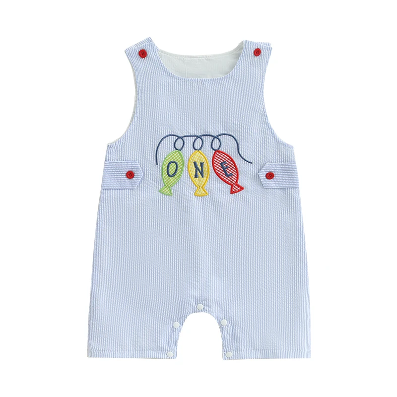 

Baby Boy Overalls, Striped Embroidery Jumpsuit Birthday Clothes for Casual Daily