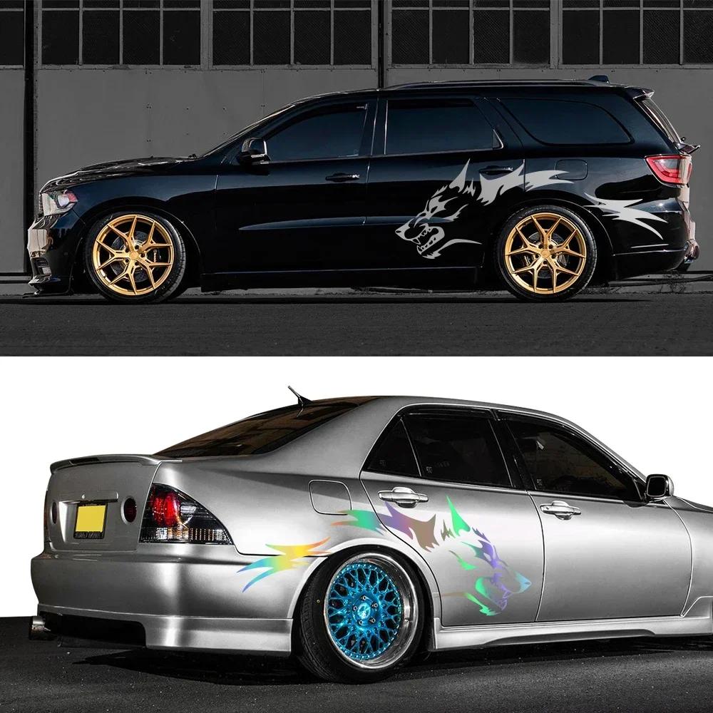 2Pcs Car Sticker Coyote Pattern Design Decals Decor Vinyl Waterproof Scratch-resistant For Side Body Sticker Styling Accessories
