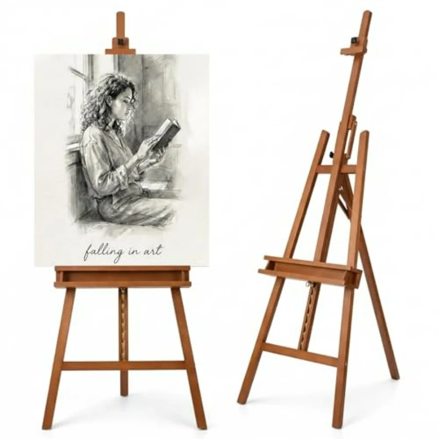 

Large A-Frame Solid Beechwood Studio Easel with Storage Drawer Adjustable Artist Easel Stand Holds Canvas Up to 48 Inches Brown
