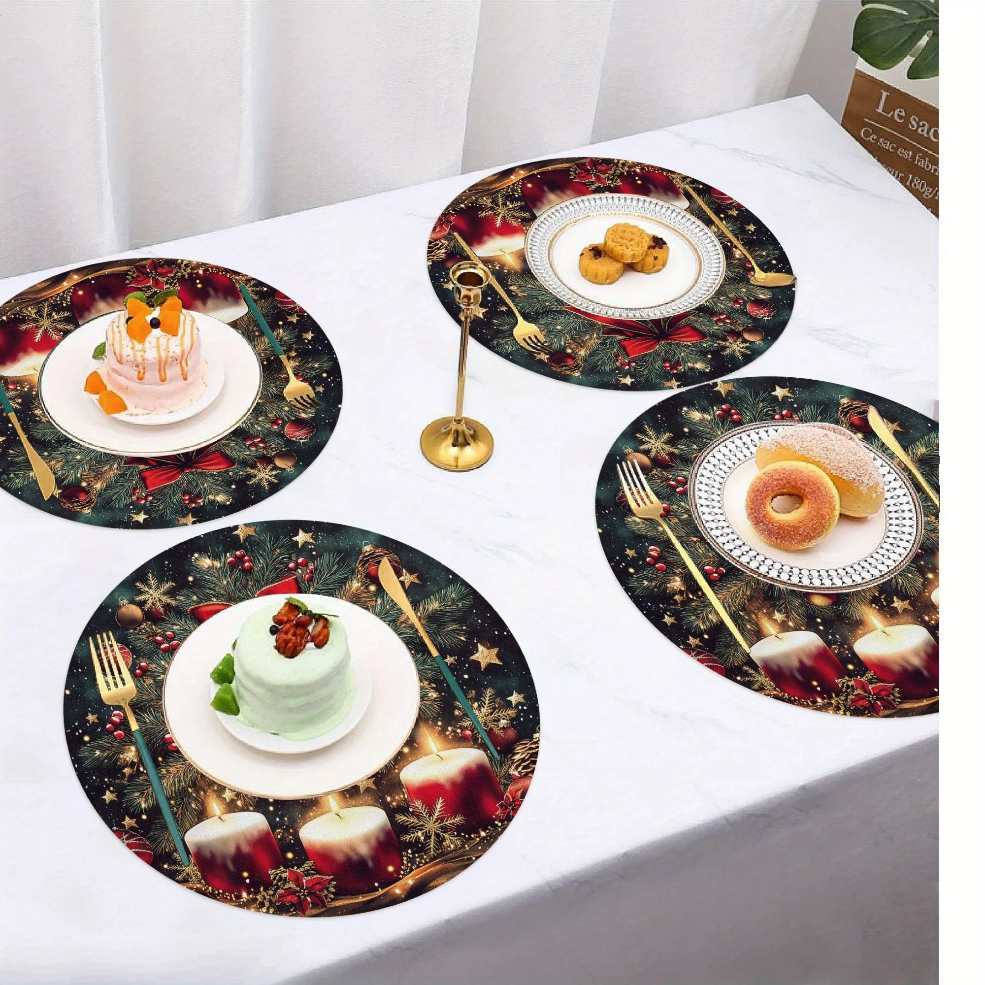 VIKAMA 4/6/8/10PCS Weihnachtsmatte Langlebiger Weihnachtsbaum Schleife Schneeflocke Küchentischmatte Partytisch Urlaubsdekoration