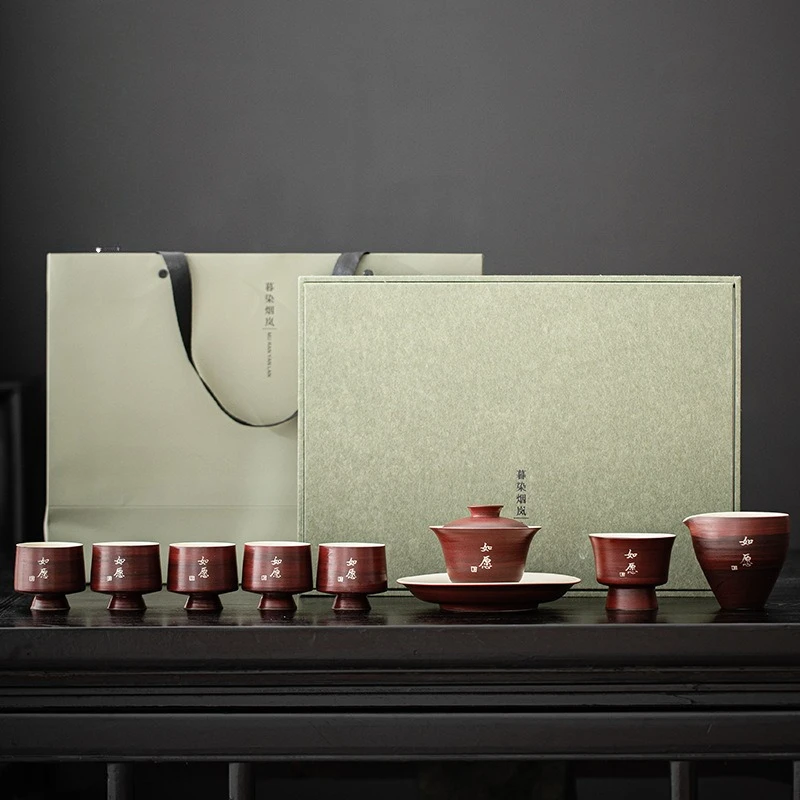 Hawthorn red pink lead cover bowl tea set household retro kung fu tea set