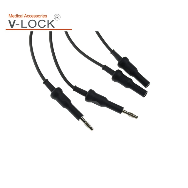 Kabel bipolarny wielokrotnego użytku, przewód łączący do elektrokoagulacji, wtyczka 5/2 mm na podwójne złącze bananowe 4,0 mm