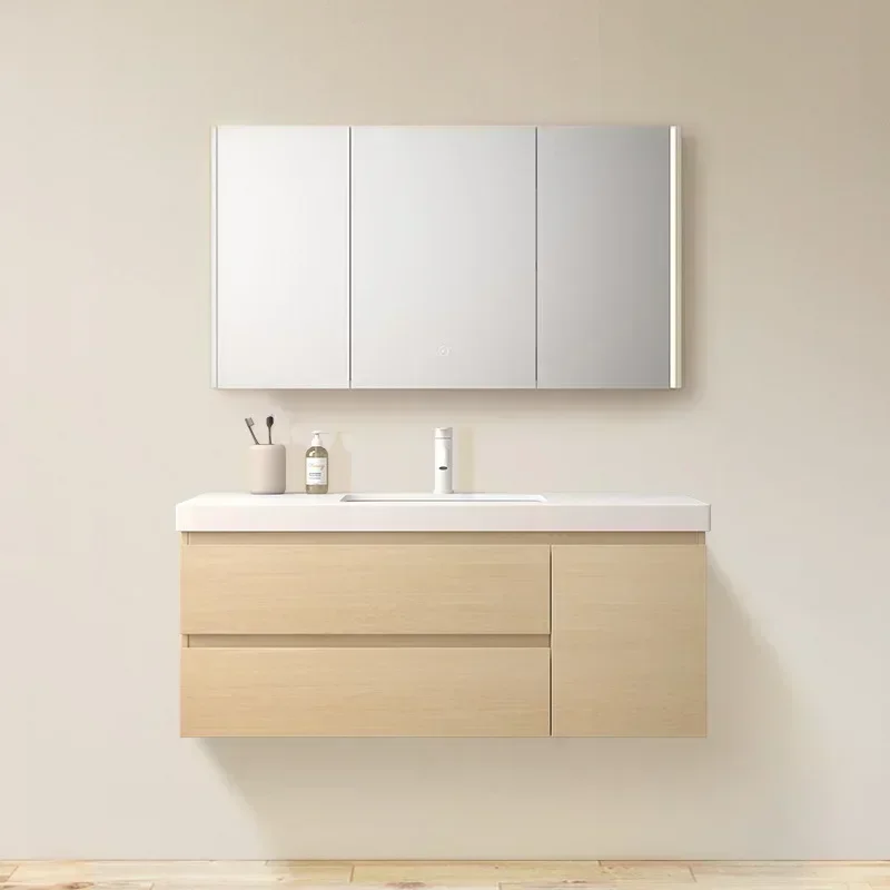 

User-friendly Solid Wood Bathroom Cabinets, Ceramic Washbasin, Log Color Bathroom Vanity, Smart Mirror Cabinet with Sink