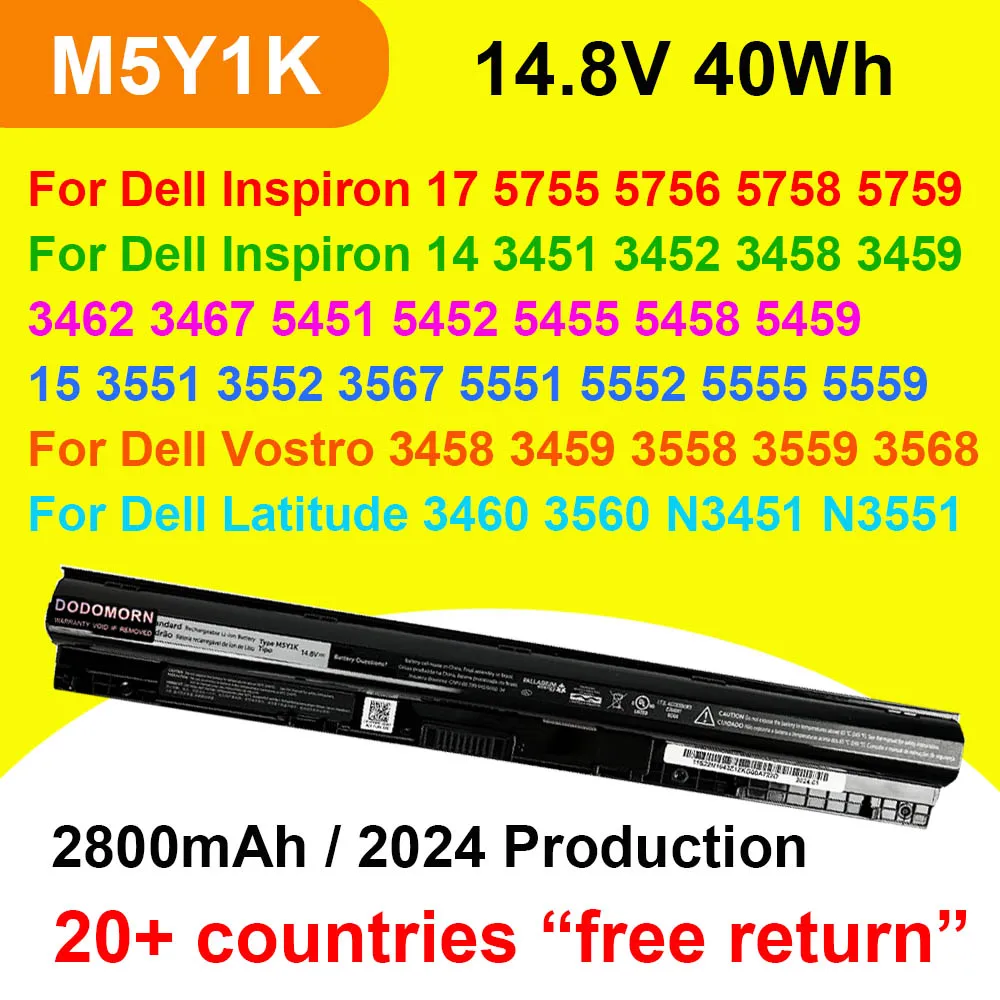 

Для Dell Inspiron 5551 5552 5555 5559 5755 5756 5759 3451 3458 Vostro 3551 3558 3458 3459 M5Y1K Аккумулятор для ноутбука 3558 мАч