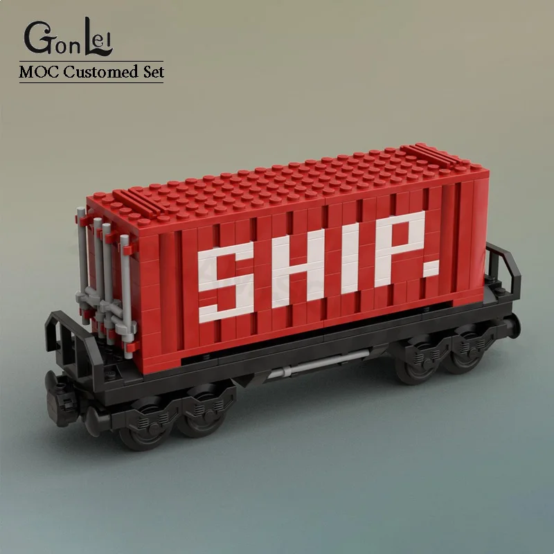 Trains Creative Idea Flatbed Shipping Container Rail Car fit for Containers Carriage Building Blocks DIY Assemable Bricks Toys