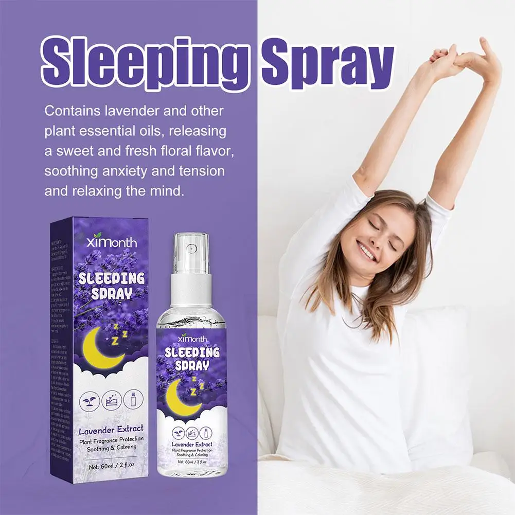 Spray de lavanda para dormir, almohada de aromaterapia para aliviar el estrés, ansiedad, aceite esencial, ayuda rápida para dormir, 60ml