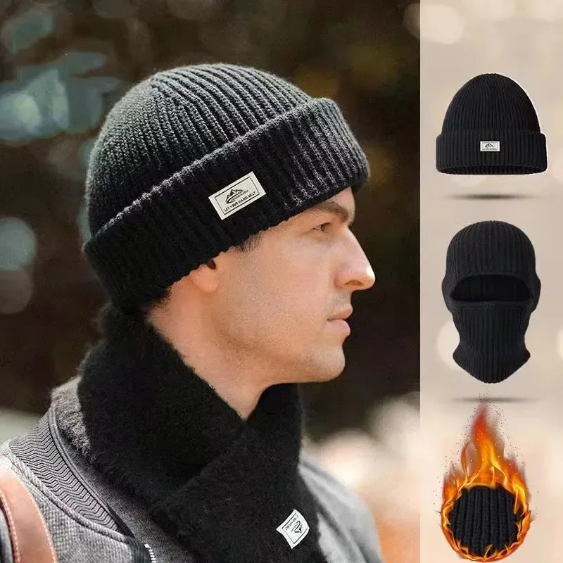

Men Winter Balaclava Hats Knitted Hats 2In1 Mask Beanies Hat Fashion Full Face Ski Bonnet Tactical Cycling Earmuffs Cap Knitted
