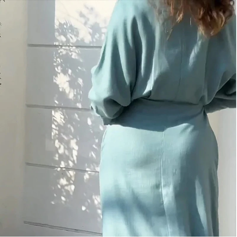 Vento preguiçoso magro vestido feminino moda elegante decote em v único breasted cor sólida mangas compridas turn down collar vestido de cintura alta