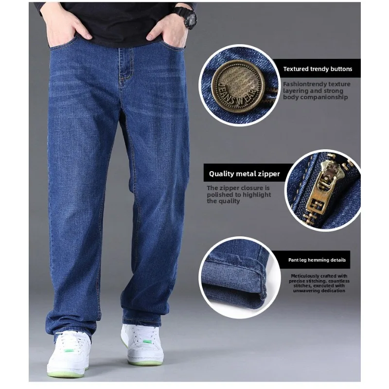 مفتوح المنشعب الشتاء كبير الرجال الجينز صوف مبطن سميكة الدافئة مستقيم الساق تمتد الدينيم بانت مريحة عادية حجم كبير ملابس يومية