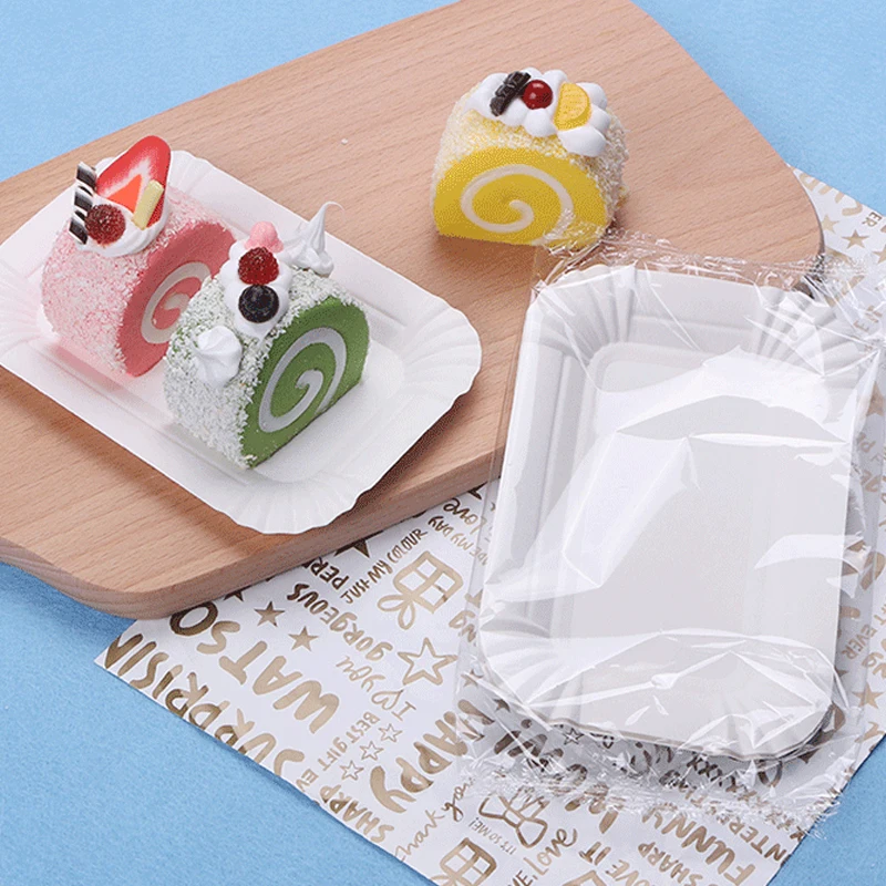 Thickened Disposable Rectangular Cake Plate Cake Fork Round Birthday Party Tableware Fork Ice Cream Spoon Independent Packaging