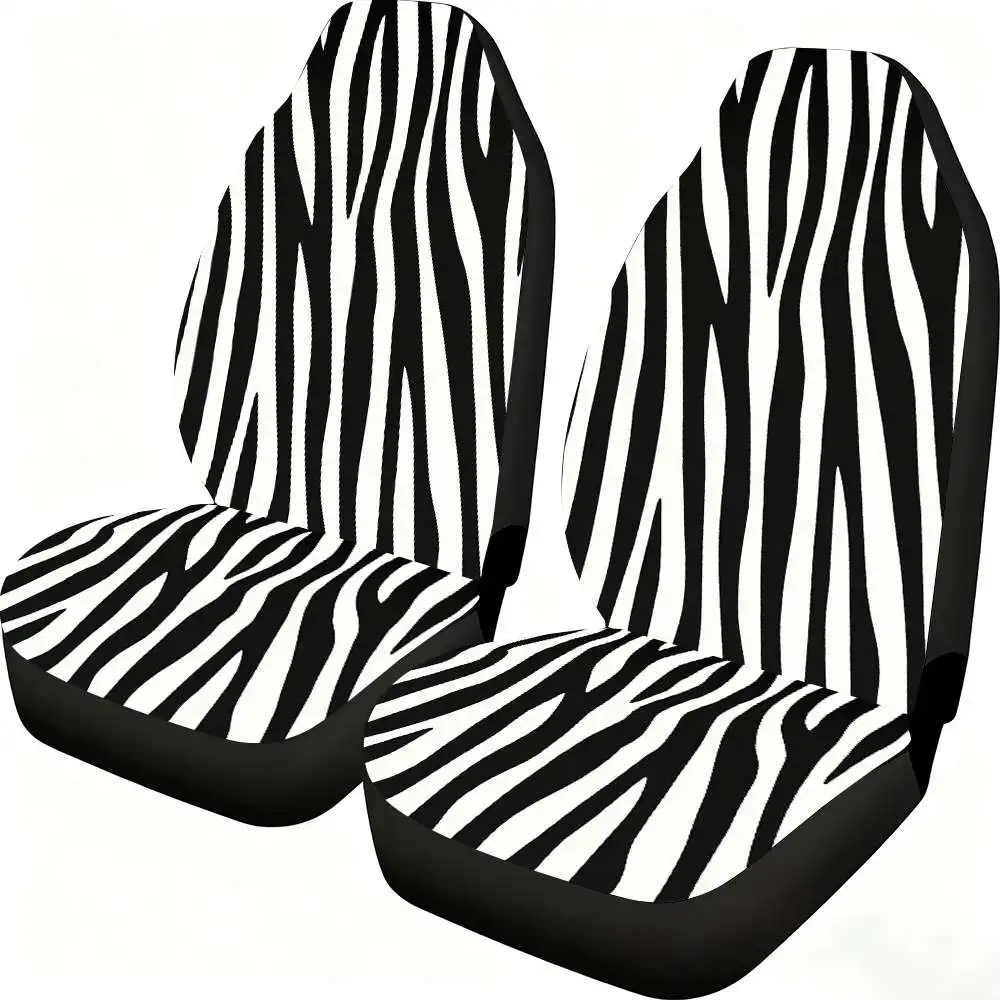 2pcs Zebra Stripe Car Seat Covers Suitable For Front Seats, High Back Design, Material, Suitable For Cars, SUVs And Trucks, Wome
