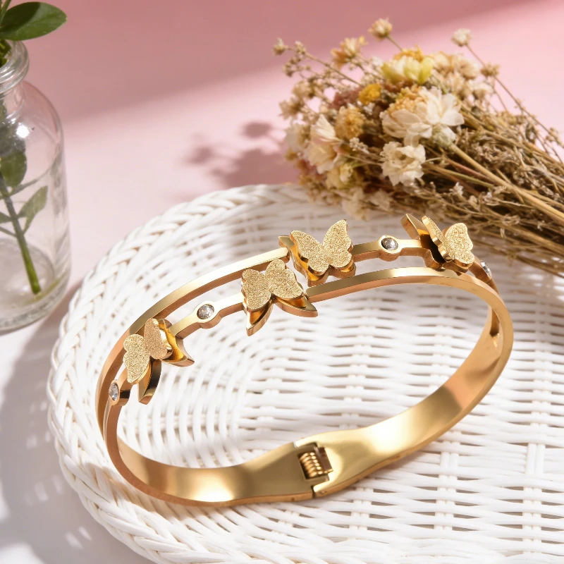 18K vergoldeter Edelstahl-Armreif, romantisches Schmuckgeschenk, wasserdicht, eleganter Schmuck – Detail 1