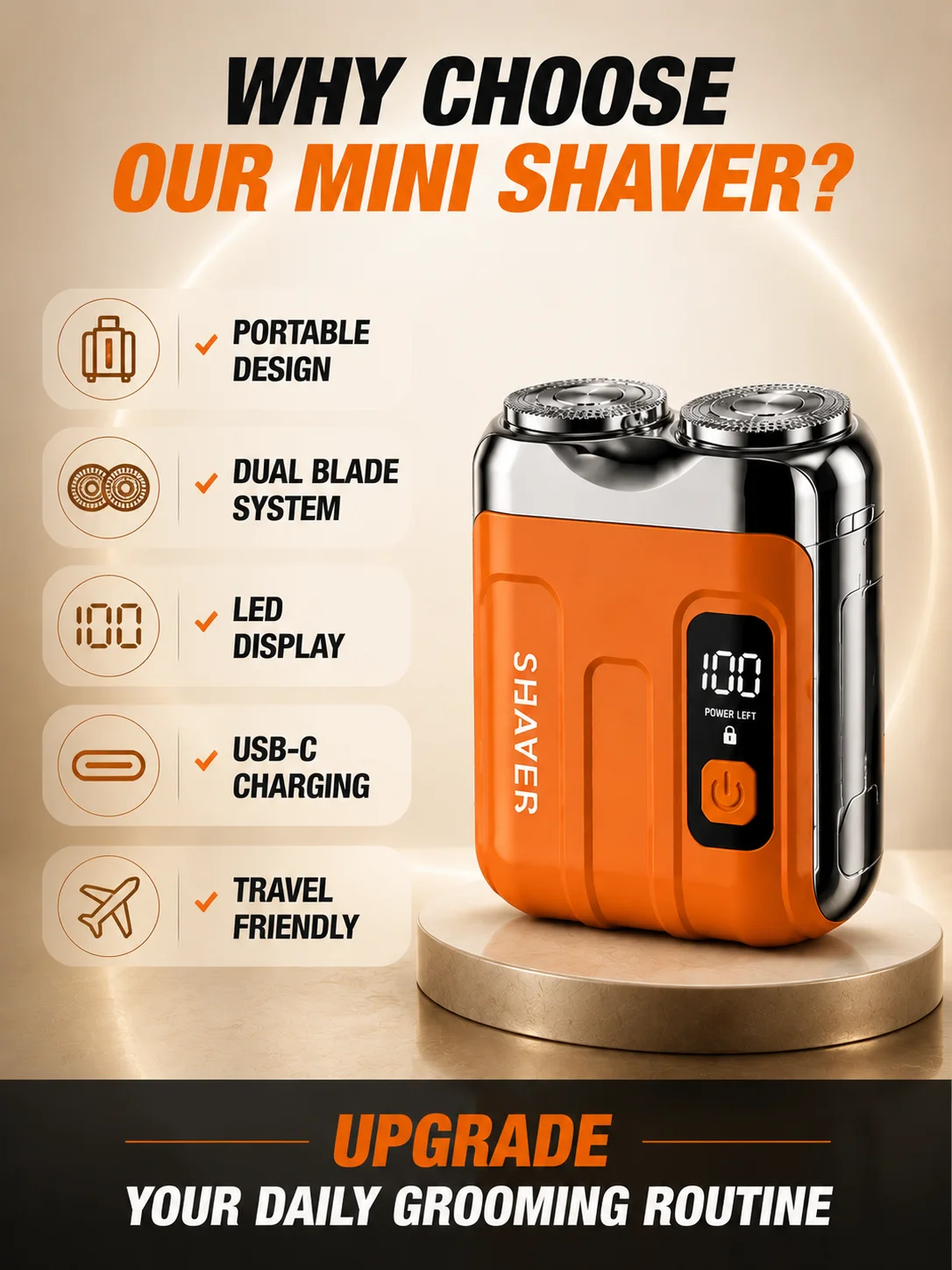 Portable Electric Shaver,Beard,For Men Pocket Razor Usb-C Rechargeable Waterproof Dual Blade Mini Beard Shaver
