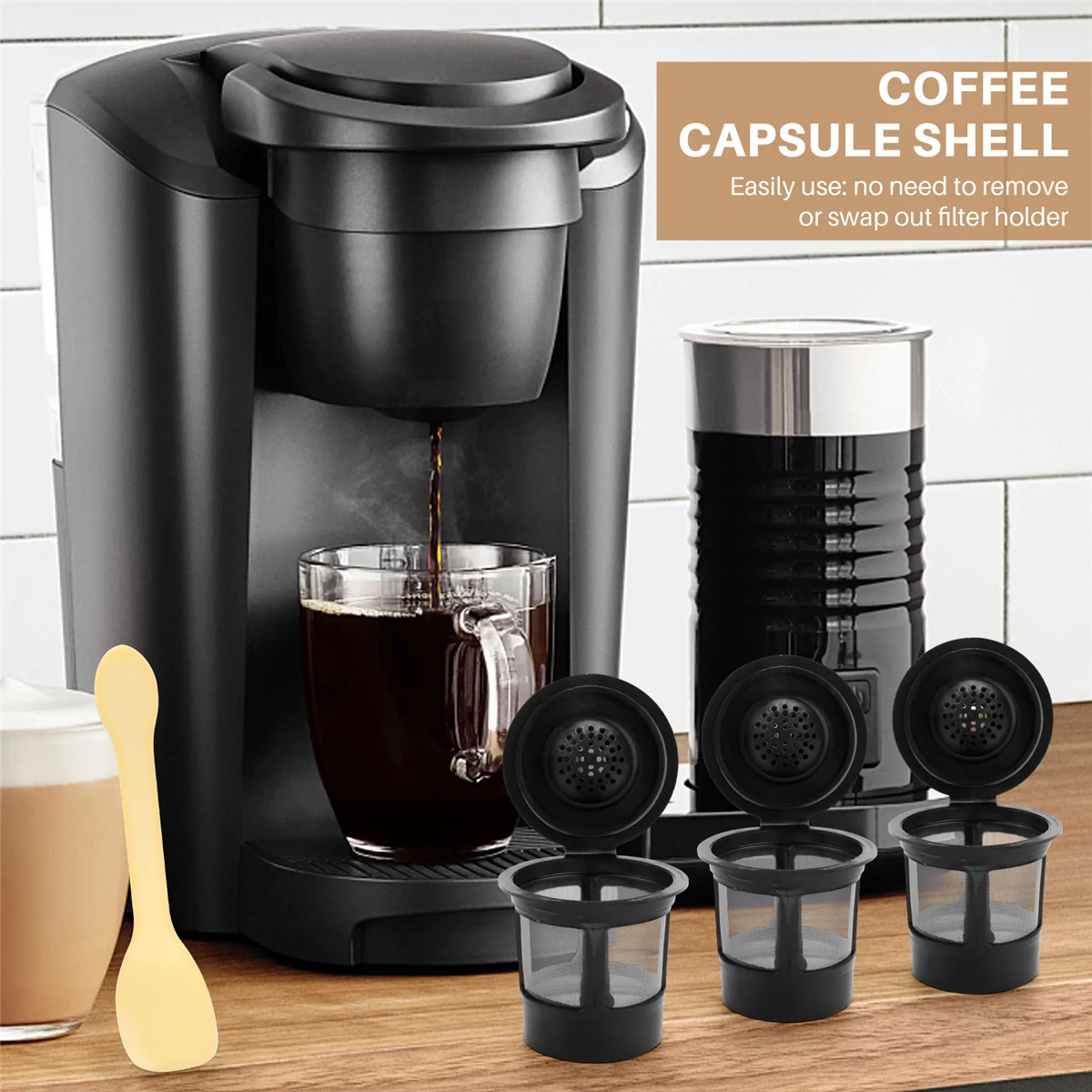 Paquet de 3 dosettes de café réutilisables en continu avec maille en acier inoxydable, compatibles avec les brasseurs Keurig avec cuillère