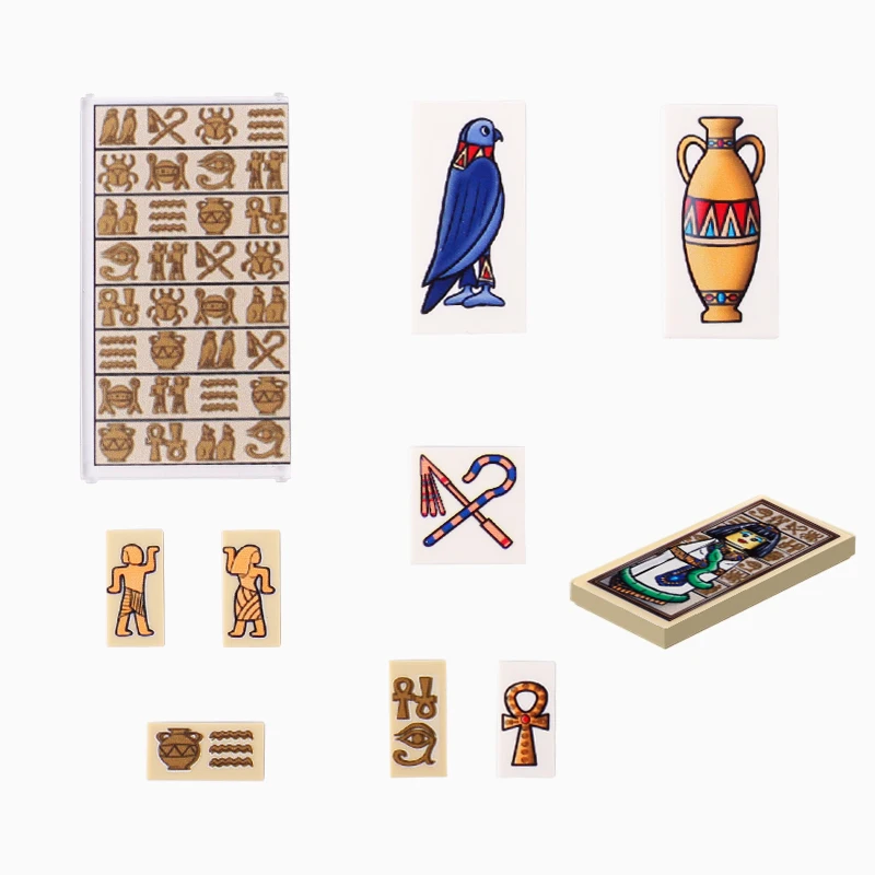 MOC Egyptian Mural Printed Building Blocks Relief Egypt Civilization Key Pot Bricks Assemble Toys Boys Gift