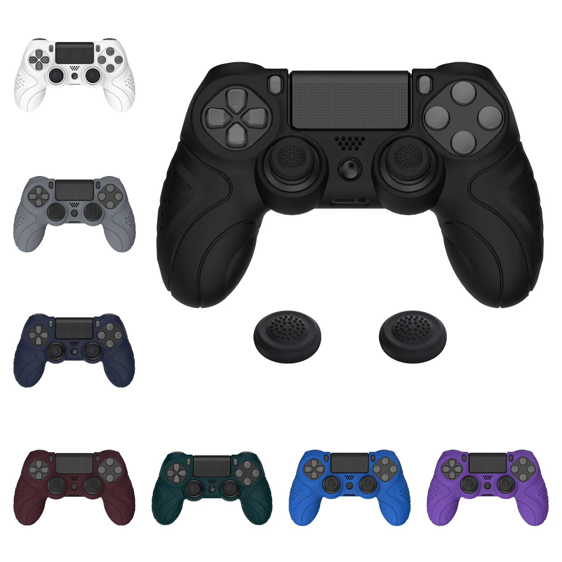 PlayVital Guardian Edition Soft Anti-Slip Silicone Case Rubber Skins with Joystick Caps for ps4 All Model Controller - 9 Colors