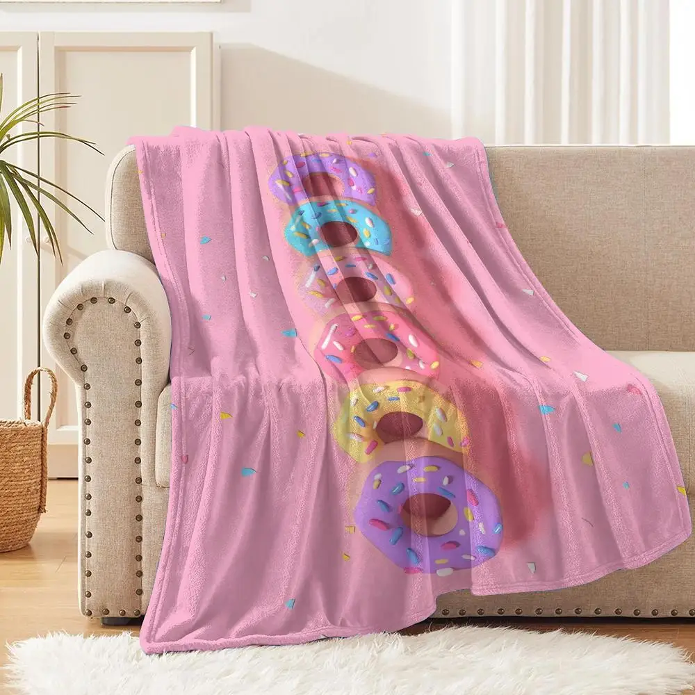 Sweet Donut Cute Anime Throw Blanket Soft Flannel Throw Lightweight Summer Home Nap Breathable for Sofa Bed Cozy Travel